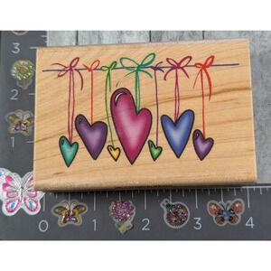 Inkadinkado Hearts Strings 6442P‎ Rubber Stamp Wood #C17